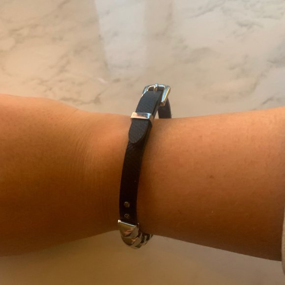 Michael Kors Black Silver Leather Pyramid Stud Buckle Bracelet - Picture 3 of 5